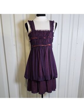 Amelia Toro Women's Purple Brown Ruffled Sleeveless Bubble Hem Mini Dress Size 6